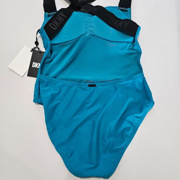 DKNY  Logo Cross-Back One-Piece Swimsuit Tropical Blue - Picture 6 of 10